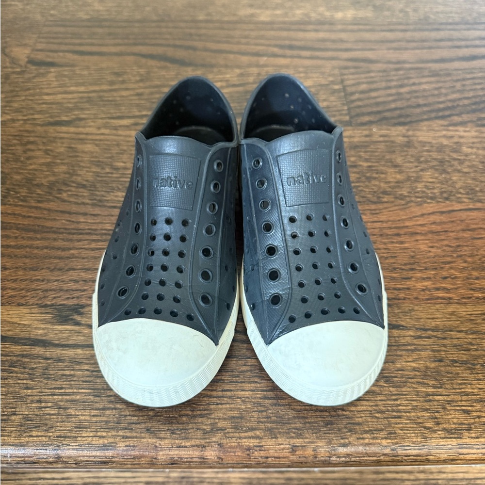 Native Black Perforated Slip-Ons with White Toe